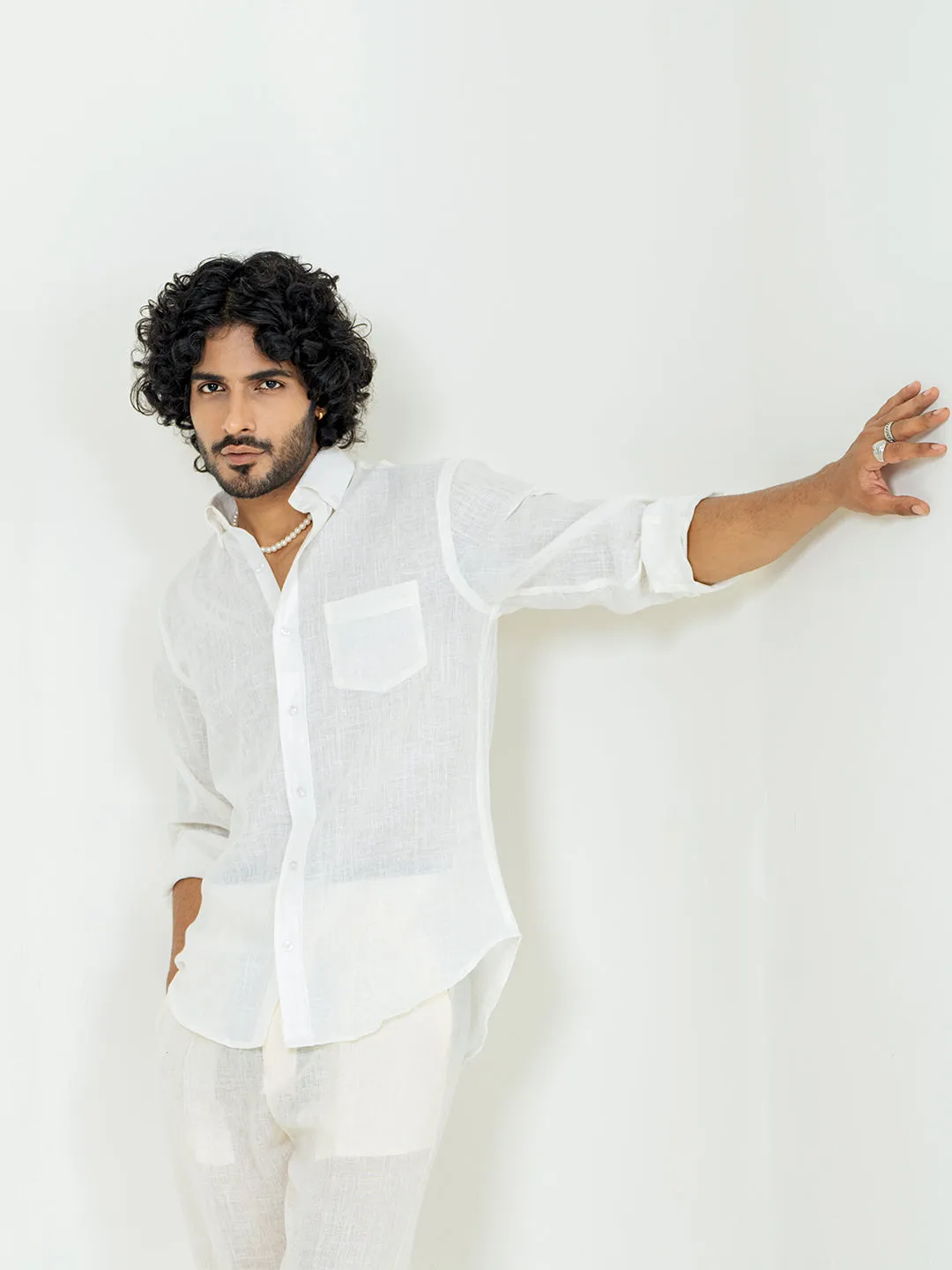 Off white Linen blend full sleeves shirt