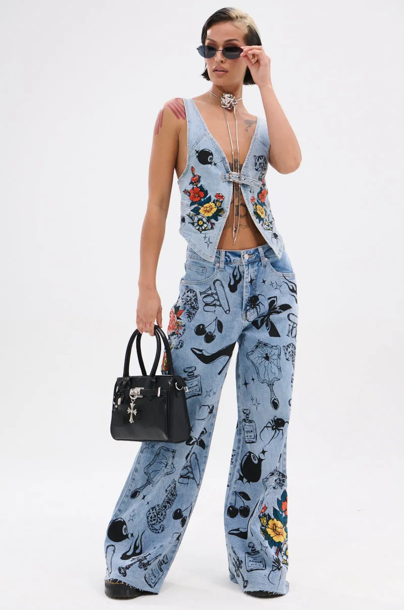 OUT OF MY LEAGUE DENIM HALTER TOP