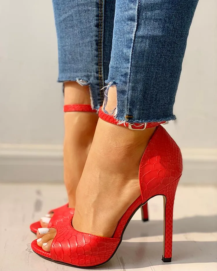 Peep Toe Ankle Strap Stiletto Heel