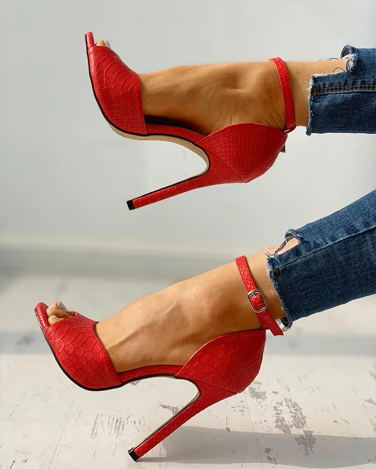 Peep Toe Ankle Strap Stiletto Heel