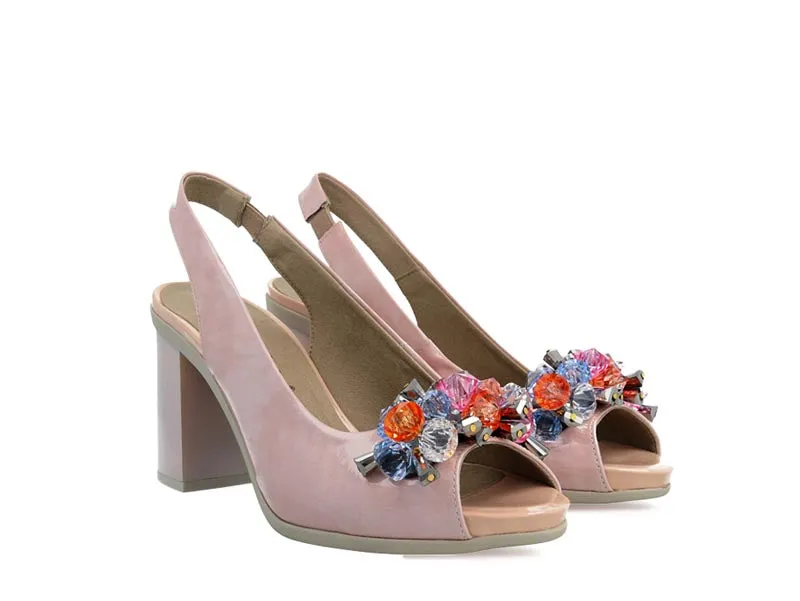 Pitillos High Patent Slingback with Crystal Trim Nude