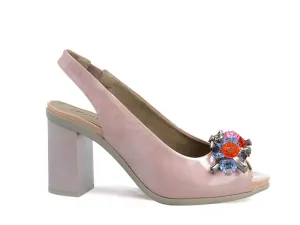 Pitillos High Patent Slingback with Crystal Trim Nude