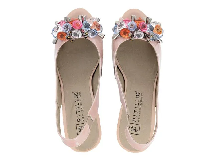 Pitillos High Patent Slingback with Crystal Trim Nude
