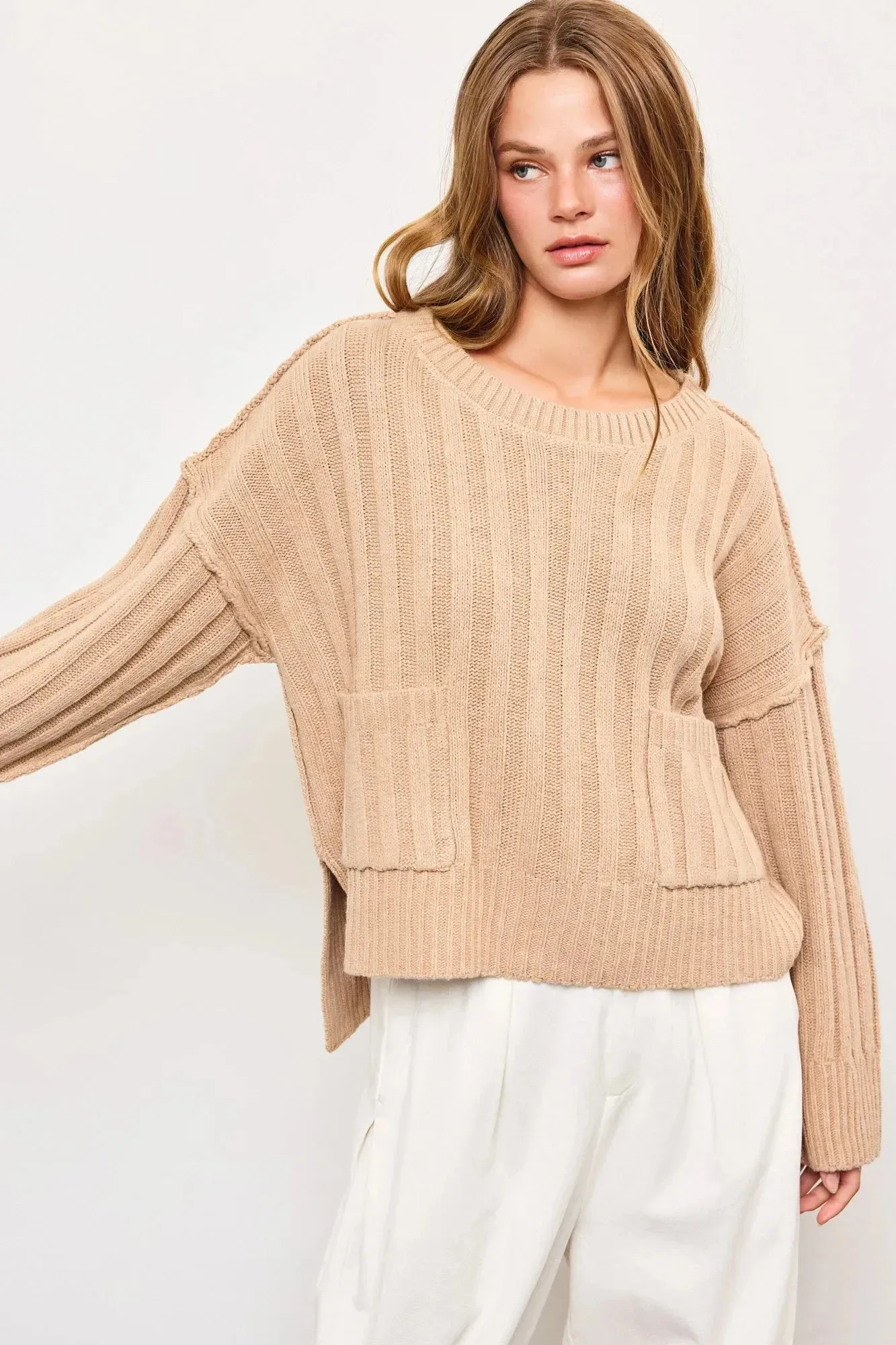 Pullover Relax Fit Two Front Pocket Sweater Top