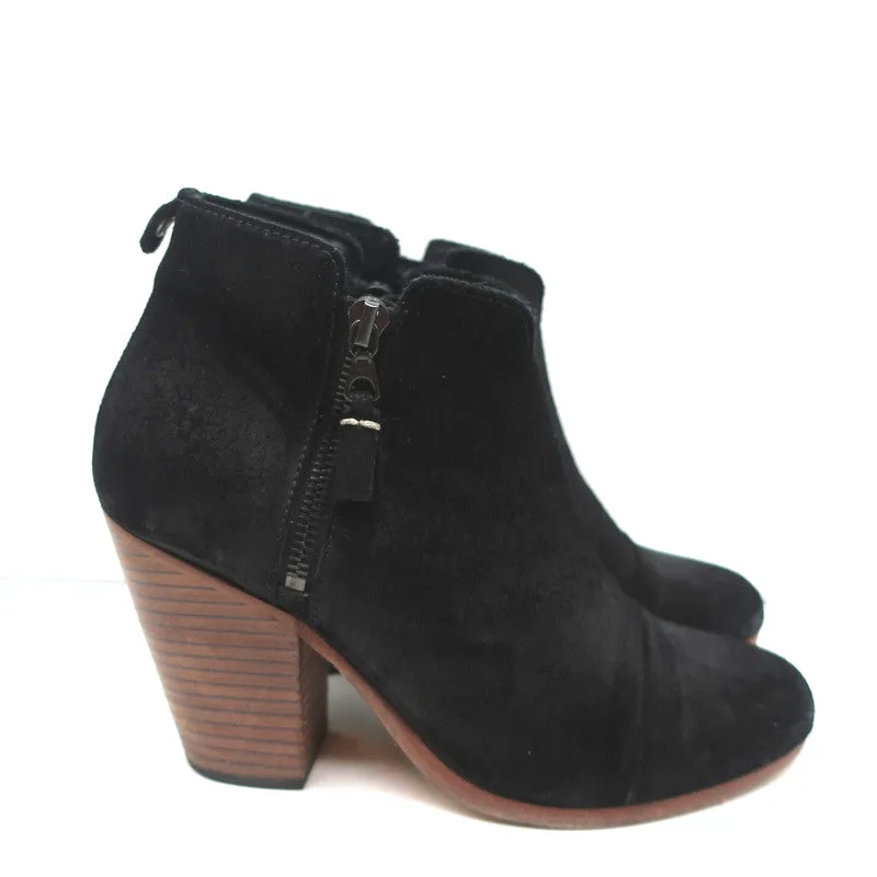 Rag & Bone Margot Side-Zip Ankle Boots Black Suede Size 37 High Heel Booties