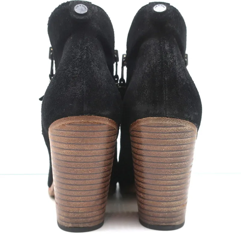 Rag & Bone Margot Side-Zip Ankle Boots Black Suede Size 37 High Heel Booties