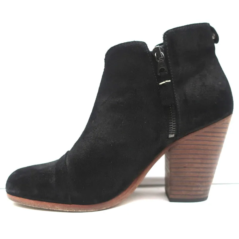 Rag & Bone Margot Side-Zip Ankle Boots Black Suede Size 37 High Heel Booties