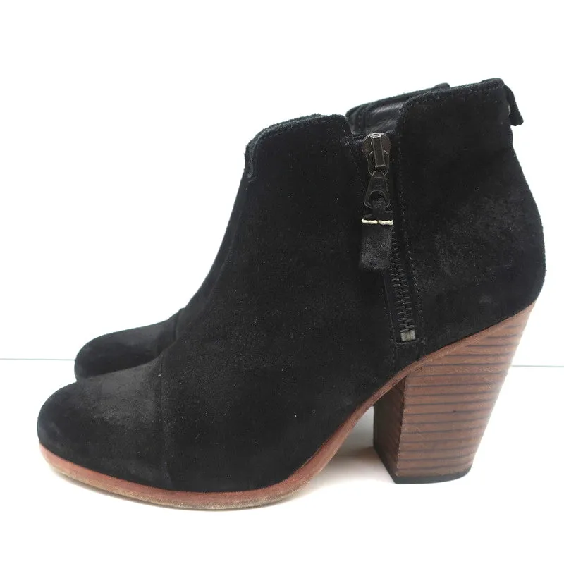Rag & Bone Margot Side-Zip Ankle Boots Black Suede Size 37 High Heel Booties