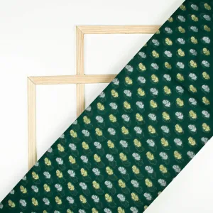 Sacremento Green Floral Pattern Zari Jacquard Banarasi Silk Fabric