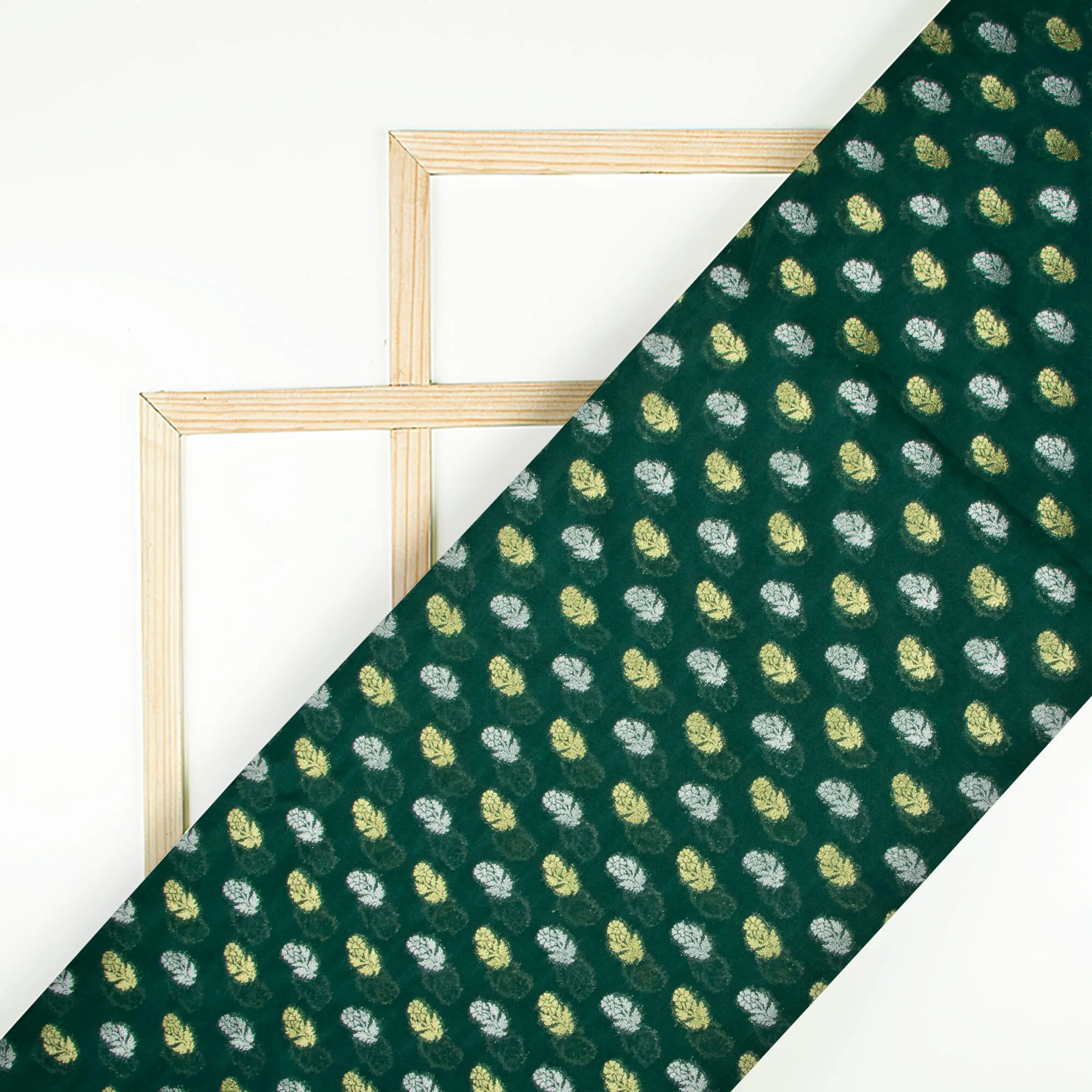 Sacremento Green Floral Pattern Zari Jacquard Banarasi Silk Fabric