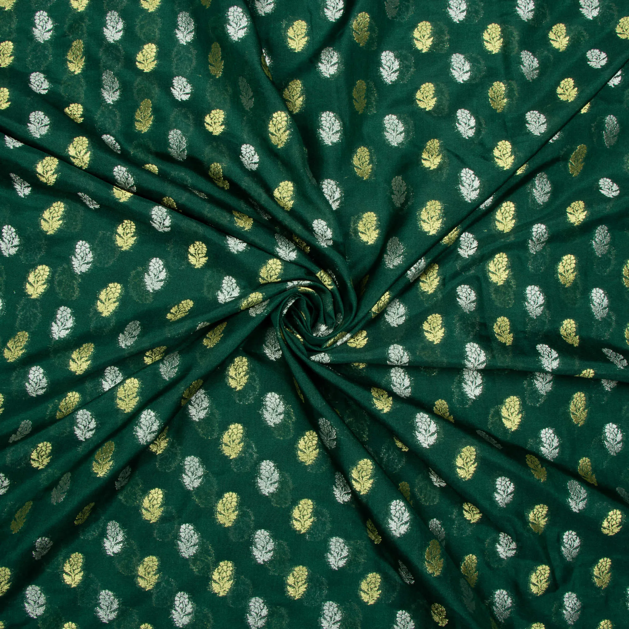 Sacremento Green Floral Pattern Zari Jacquard Banarasi Silk Fabric