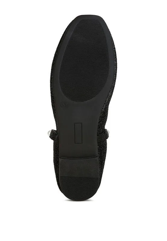 Shontel Glitter Ballerinas – Pearl Embellished Flats with Strap