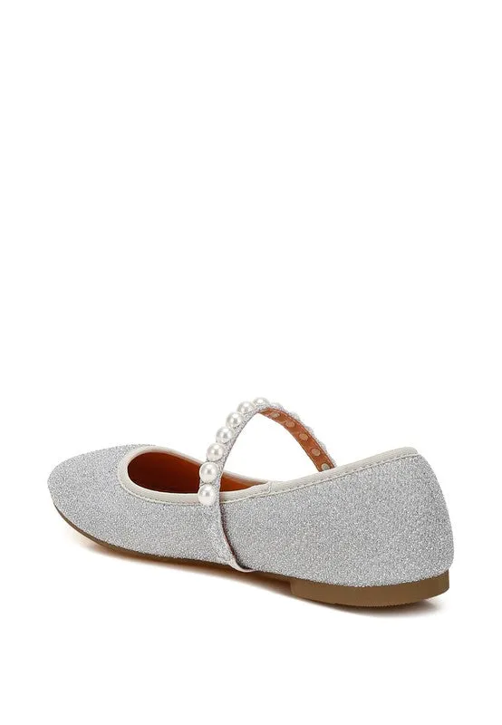 Shontel Glitter Ballerinas – Pearl Embellished Flats with Strap
