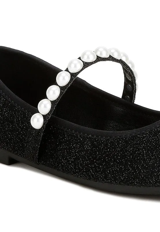 Shontel Glitter Ballerinas – Pearl Embellished Flats with Strap