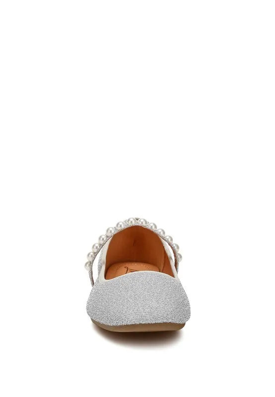 Shontel Glitter Ballerinas – Pearl Embellished Flats with Strap