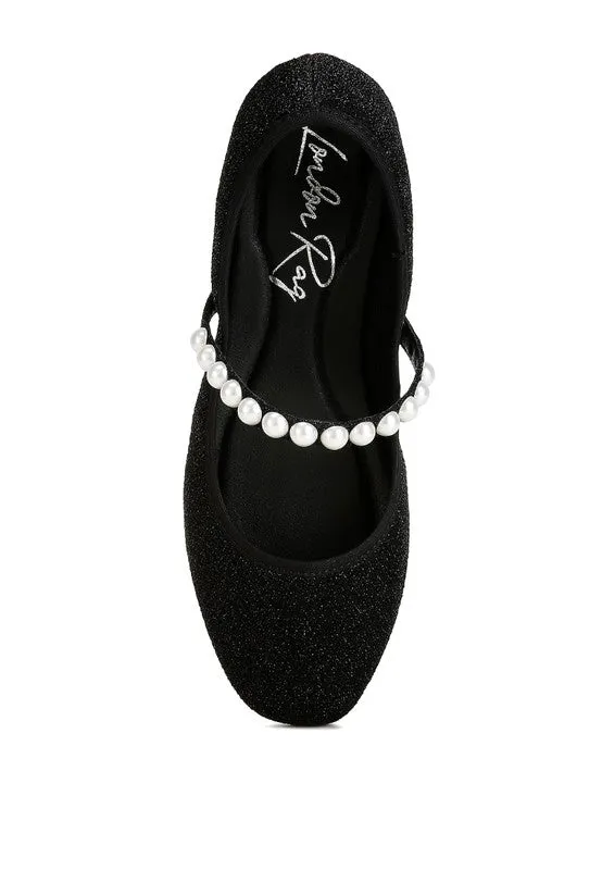 Shontel Glitter Ballerinas – Pearl Embellished Flats with Strap
