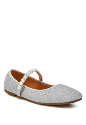 Shontel Glitter Ballerinas – Pearl Embellished Flats with Strap