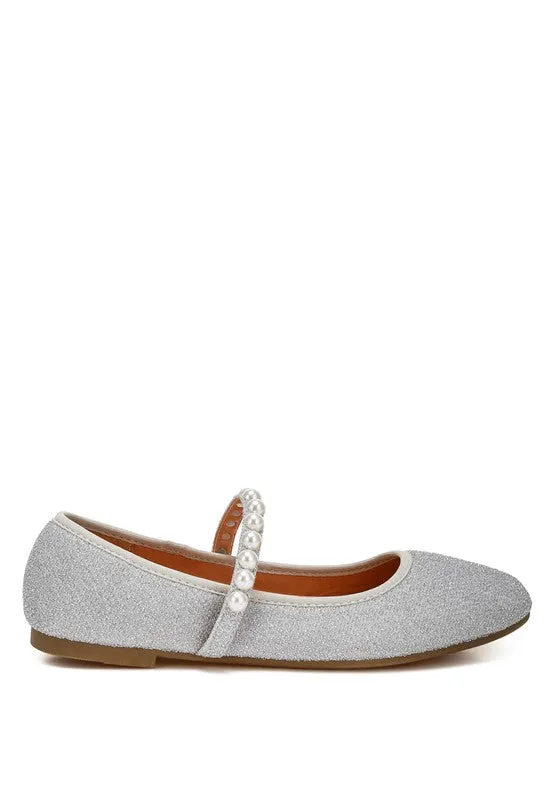 Shontel Glitter Ballerinas – Pearl Embellished Flats with Strap