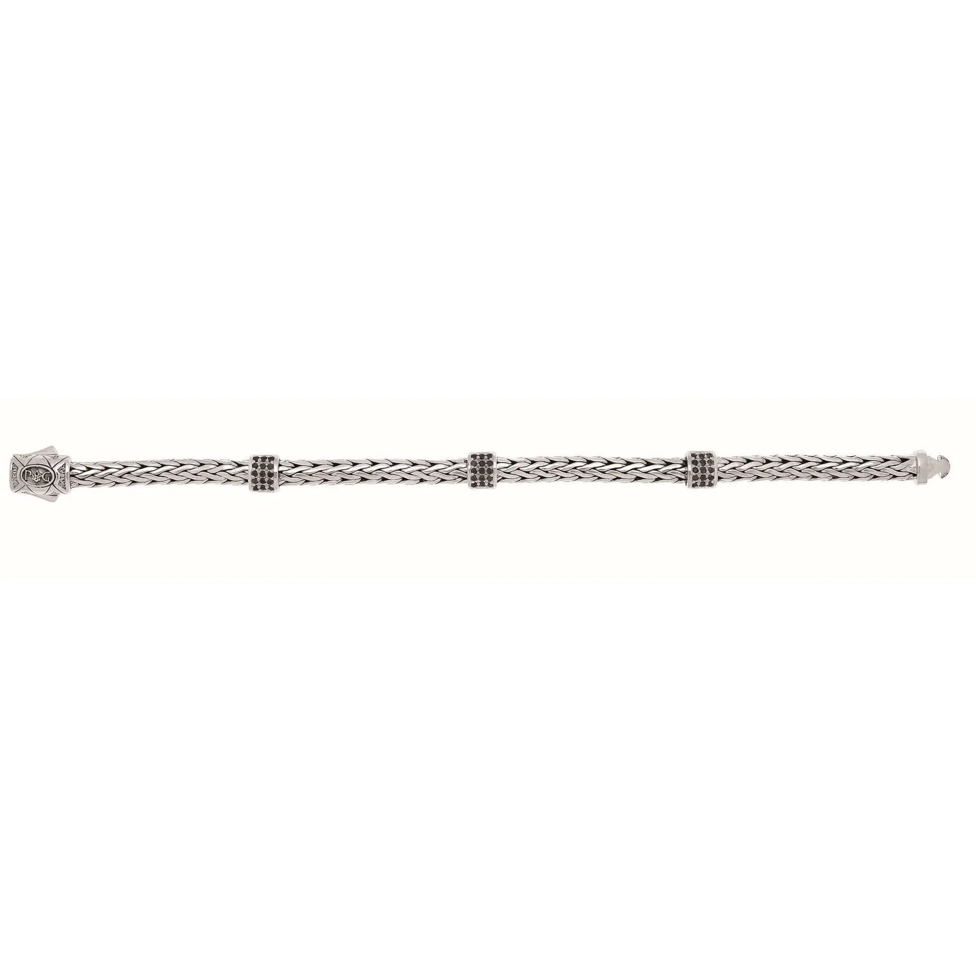 Silver Woven Chain Sapphire Three Station Bracelet