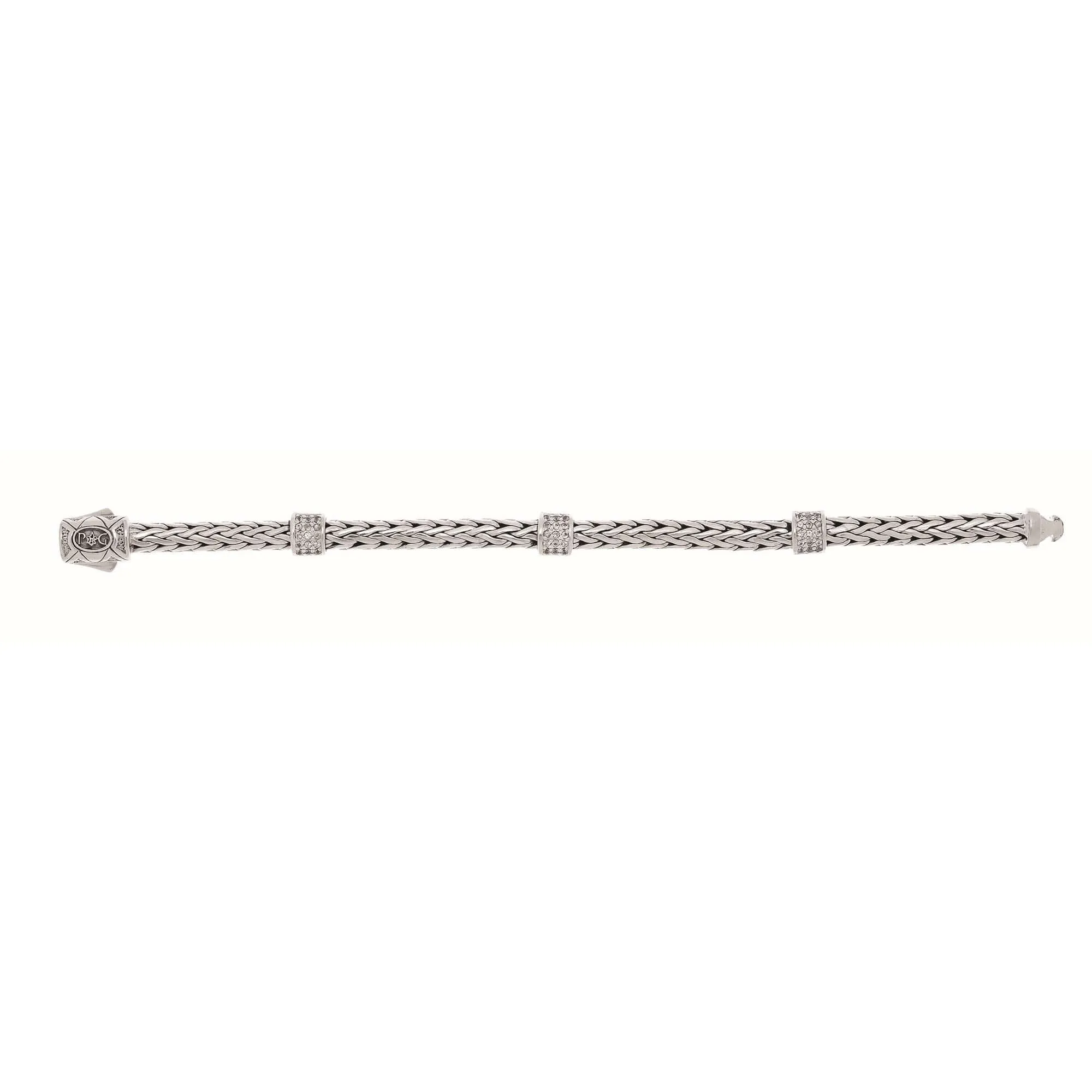 Silver Woven Chain Sapphire Three Station Bracelet
