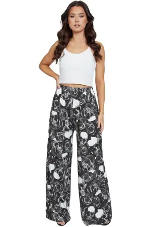 Skull Roses Print Palazzo Trouser