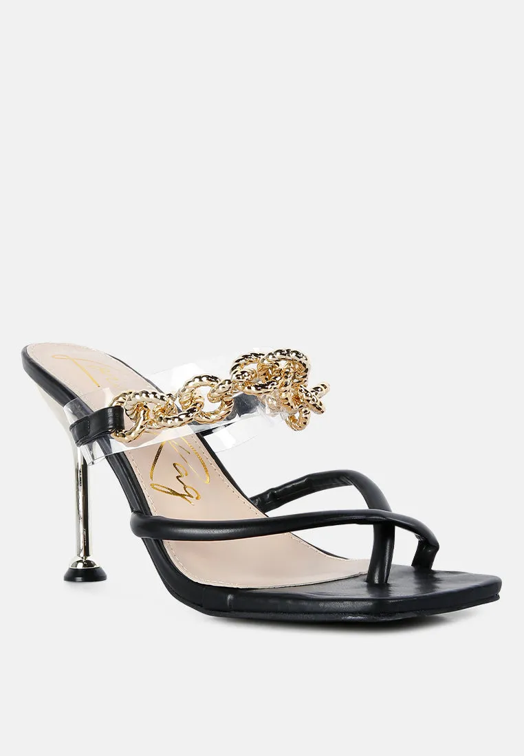 Social Bee Link Chain Embellished Heel Sandals By Ruw