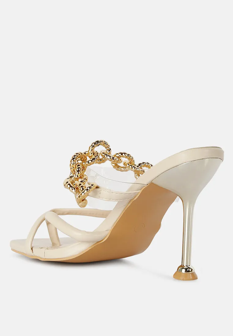 Social Bee Link Chain Embellished Heel Sandals By Ruw