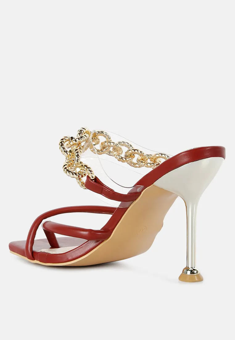 Social Bee Link Chain Embellished Heel Sandals By Ruw