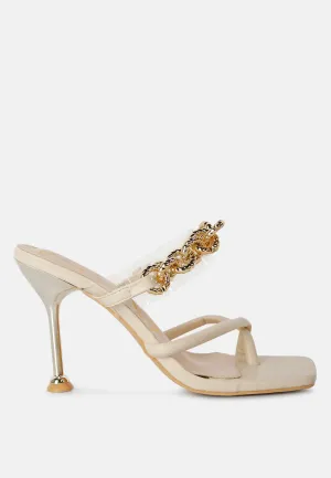 Social Bee Link Chain Embellished Heel Sandals By Ruw