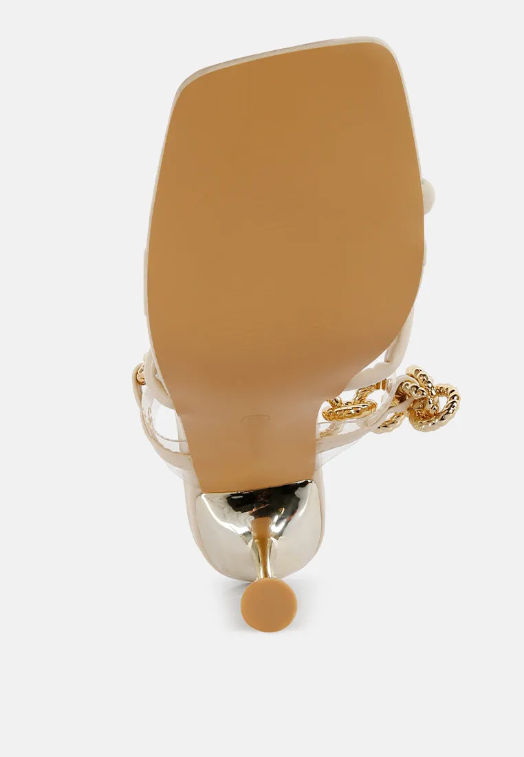 Social Bee Link Chain Embellished Heel Sandals By Ruw