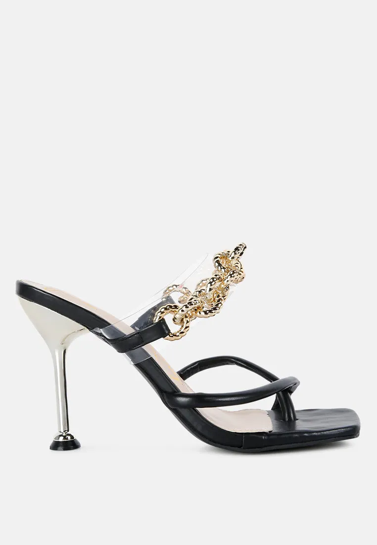 Social Bee Link Chain Embellished Heel Sandals By Ruw