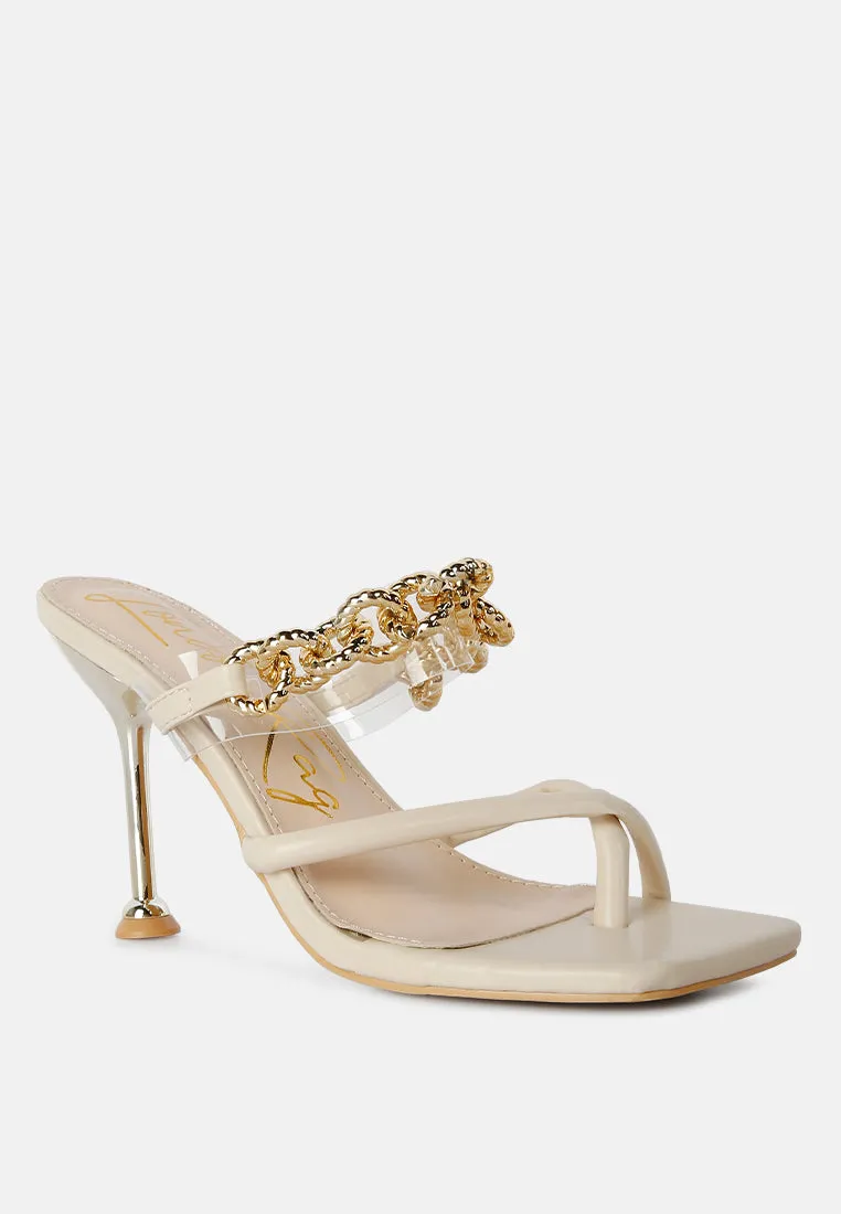 Social Bee Link Chain Embellished Heel Sandals By Ruw
