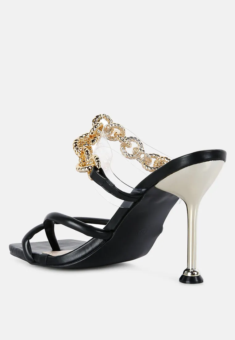 Social Bee Link Chain Embellished Heel Sandals By Ruw
