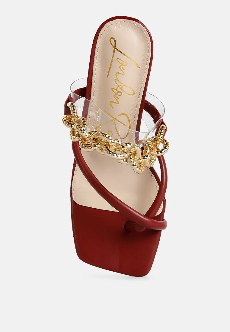 Social Bee Link Chain Embellished Heel Sandals By Ruw