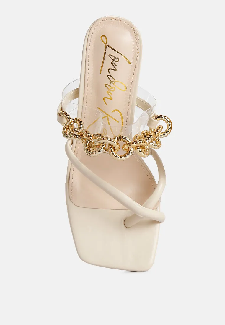 Social Bee Link Chain Embellished Heel Sandals By Ruw
