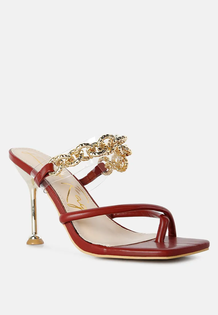 Social Bee Link Chain Embellished Heel Sandals By Ruw