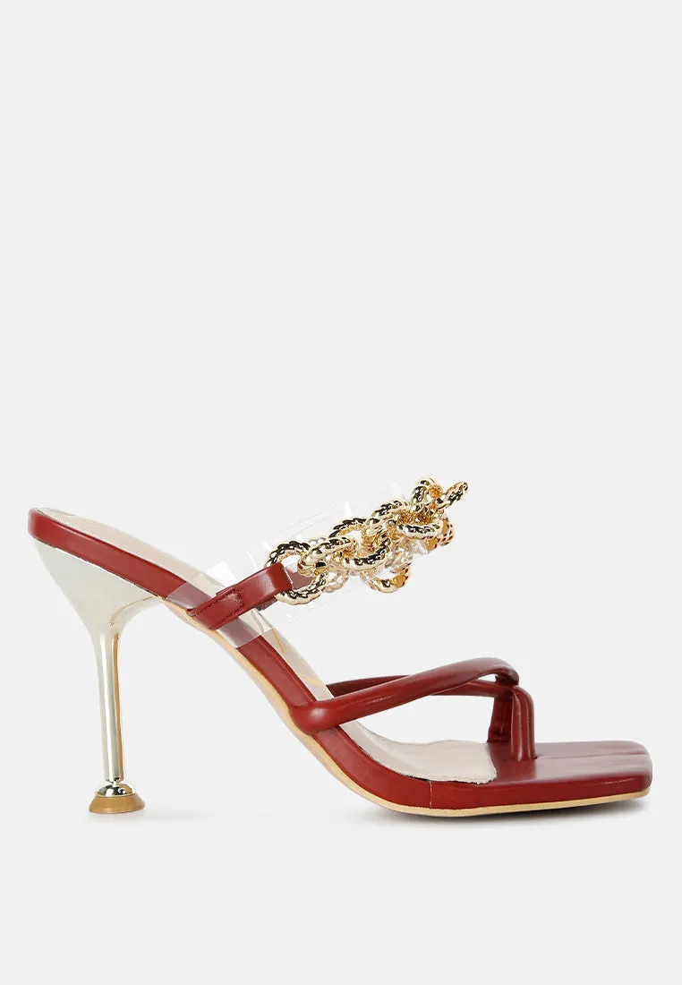 Social Bee Link Chain Embellished Heel Sandals By Ruw