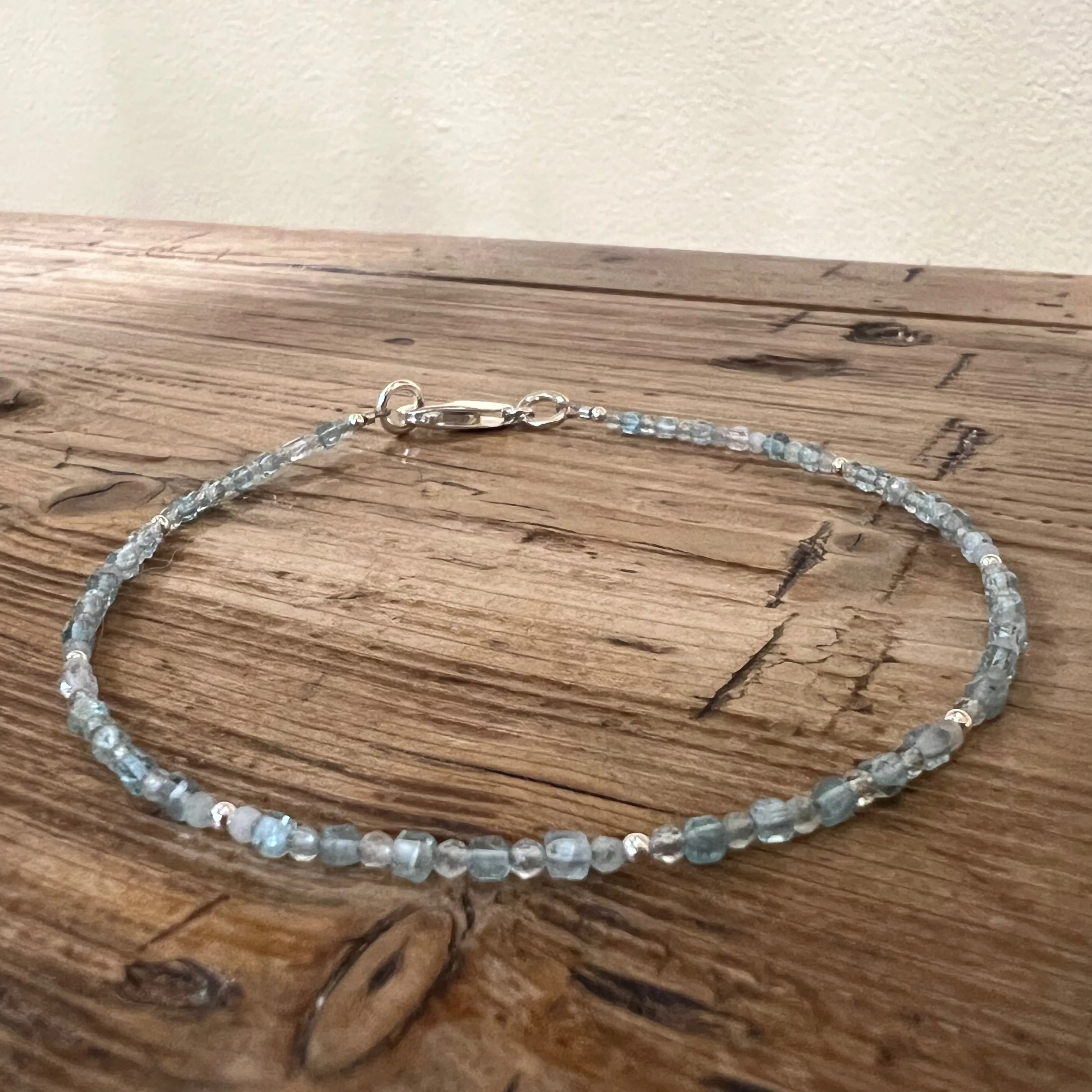 Sterling Silver Apatite and Aquamarine Ankle Bracelet