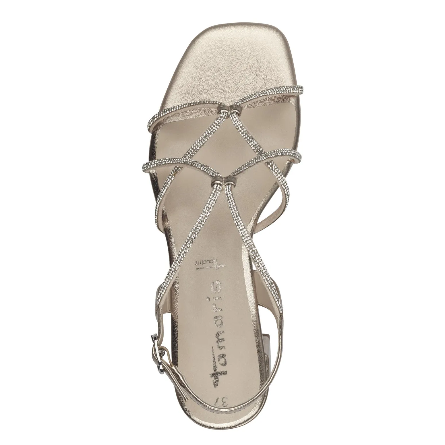 Tamaris Strappy Low Sandal with Diamante Trim Gold