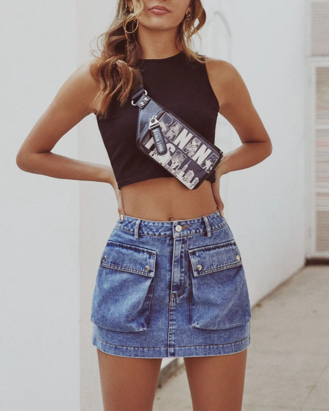 Vintage High Waist Denim Skirt - Light Blue