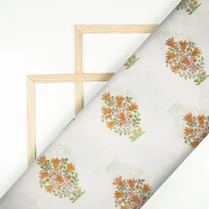White And Tortilla Beige Floral Pattern Handblock Pure Banarasi Chanderi Fabric