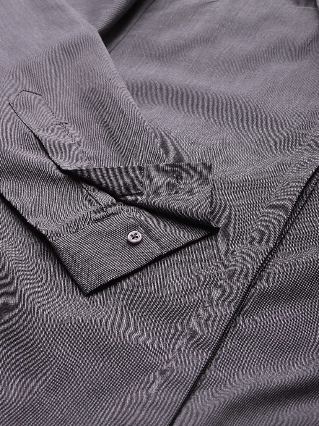 Women Grey Solids Pure Cotton Slim Fit Formal Shirt