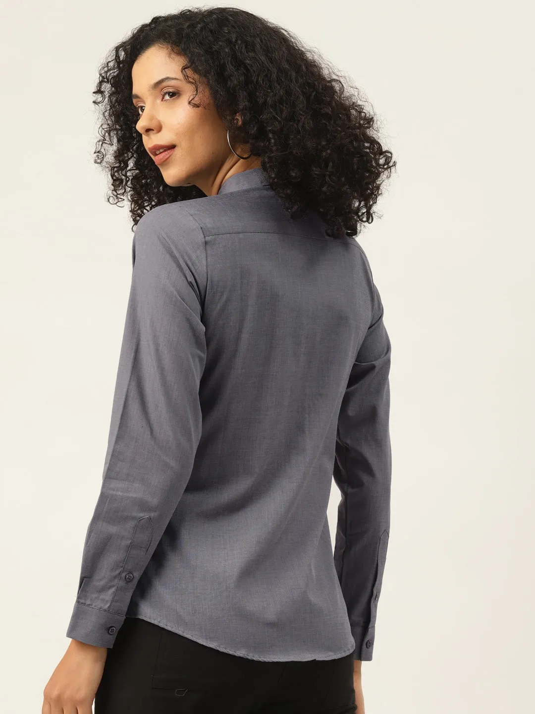 Women Grey Solids Pure Cotton Slim Fit Formal Shirt