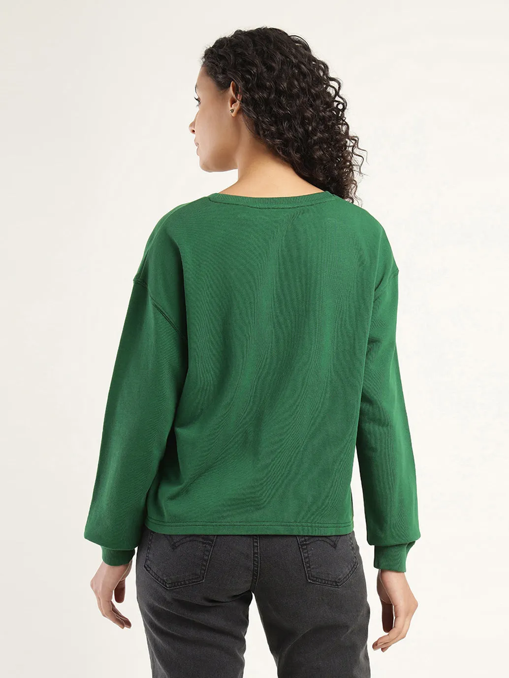 Women's Brand Logo Green Crew Neck Sweatshirt