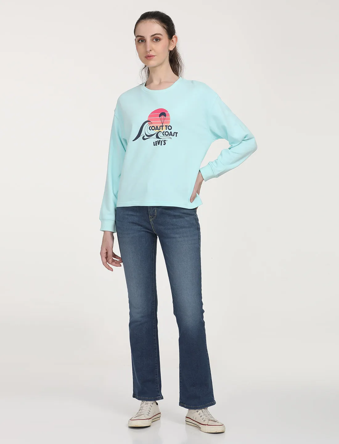 Women's Graphic Light Blue Crew Neck Sweatshirt