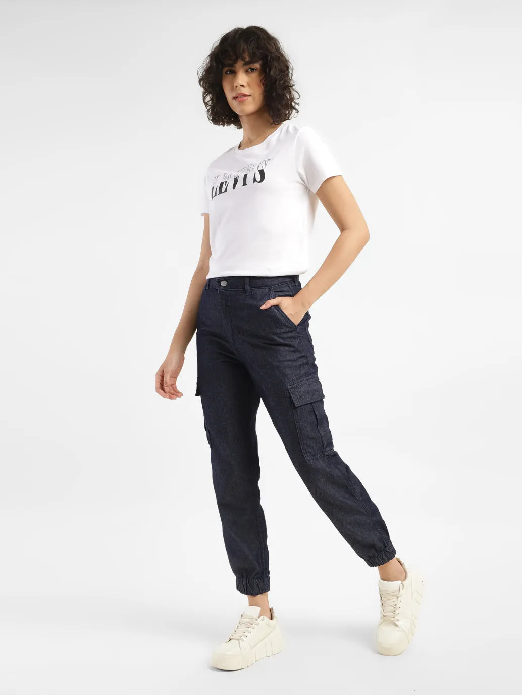 Women's Mid Rise Indigo Cargo Trousers
