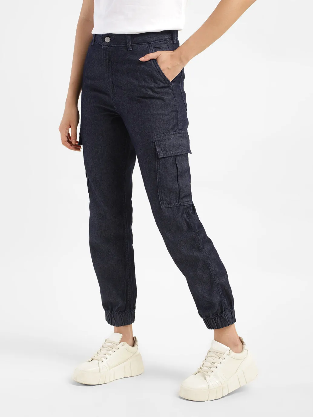 Women's Mid Rise Indigo Cargo Trousers