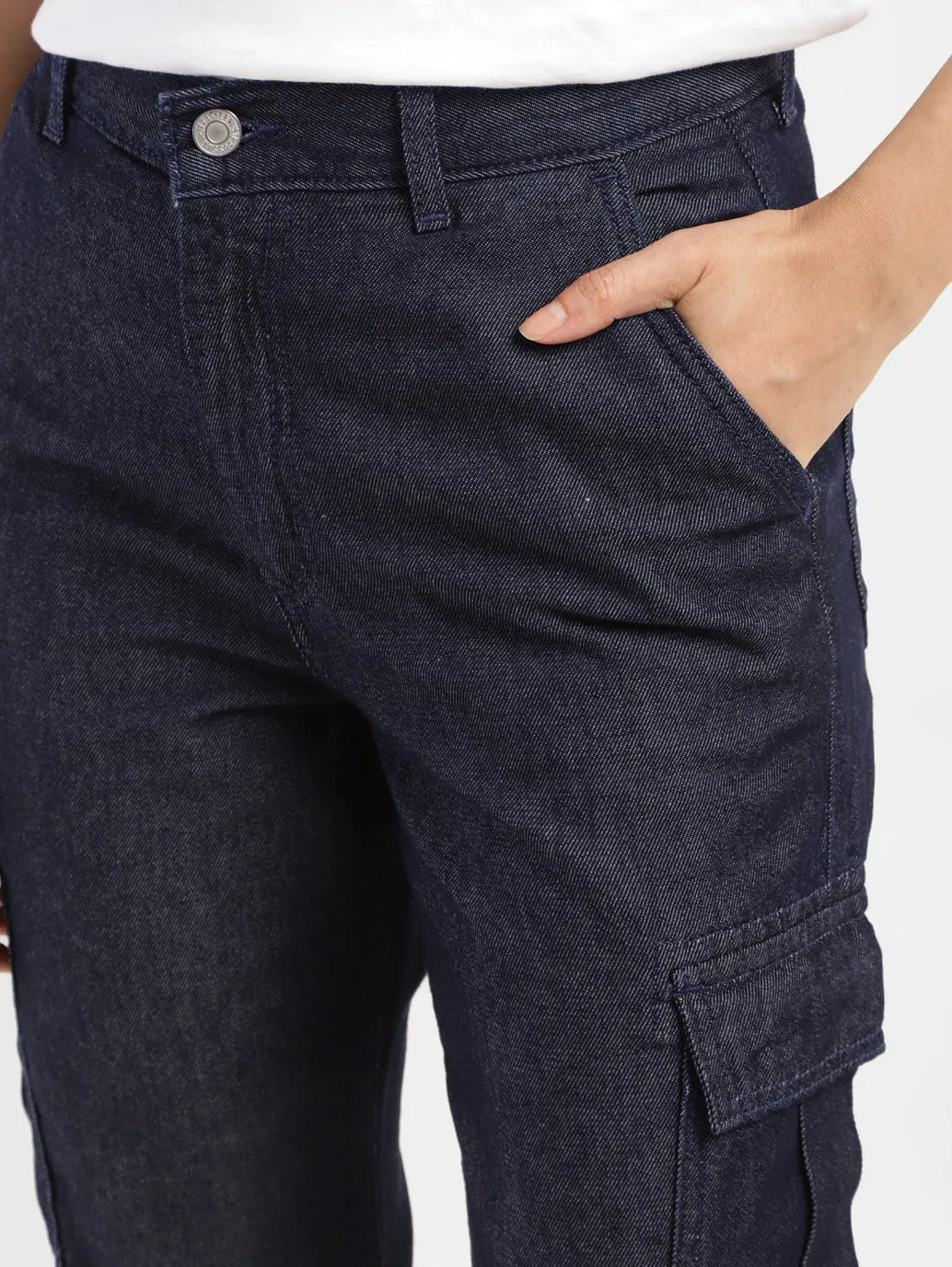 Women's Mid Rise Indigo Cargo Trousers