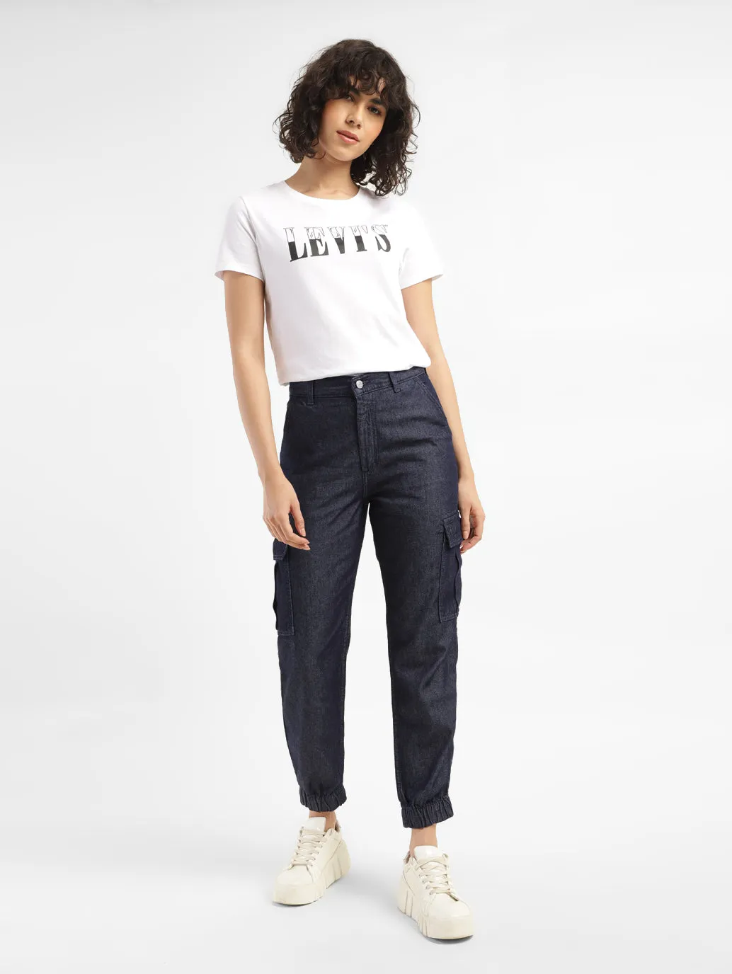 Women's Mid Rise Indigo Cargo Trousers