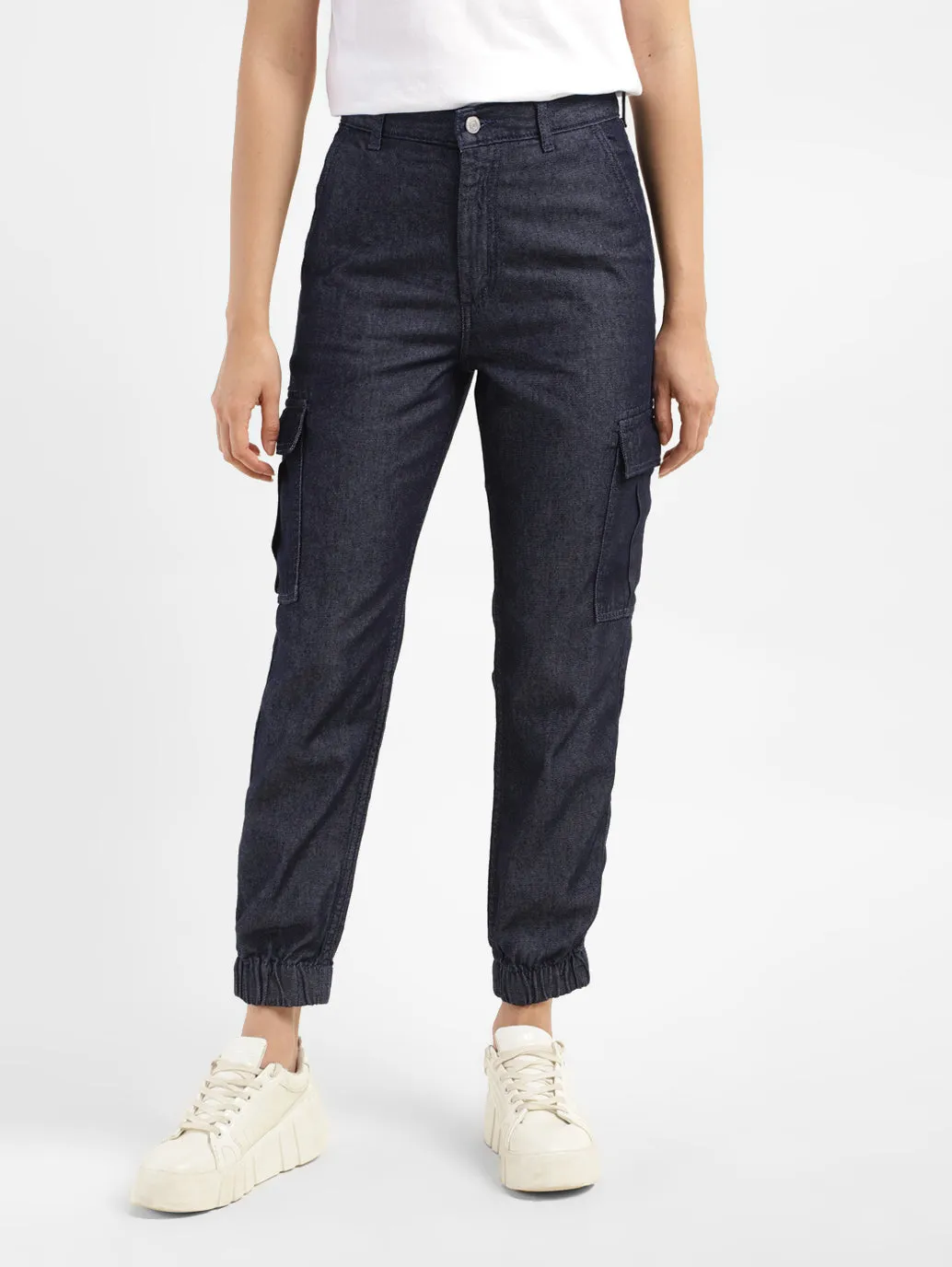 Women's Mid Rise Indigo Cargo Trousers